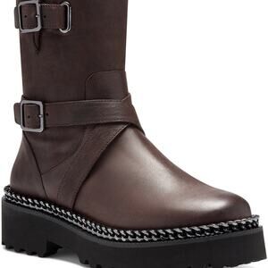 NEW Vince Camuto Boots Messtia Brown Leather Lug Sole Moto Womens Size 6.5
